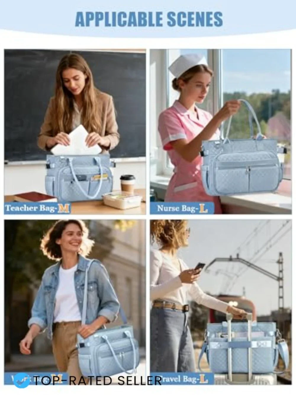 Teacher Tote Bag with Laptop Compartment, Large Cup Holder, Zip Closure Work